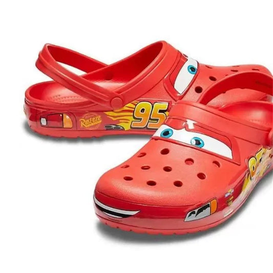 Kids Cartoon Race Car EVA Sandals — Breathable Perforated Clogs with Buckle Strap, Anti-Slip Summer Casual
