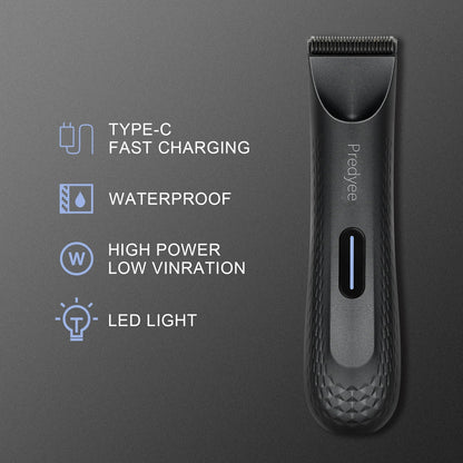 Waterproof Electric Body & Groin Hair Trimmer for Men, Replaceable Ceramic Blade, USB Rechargeable