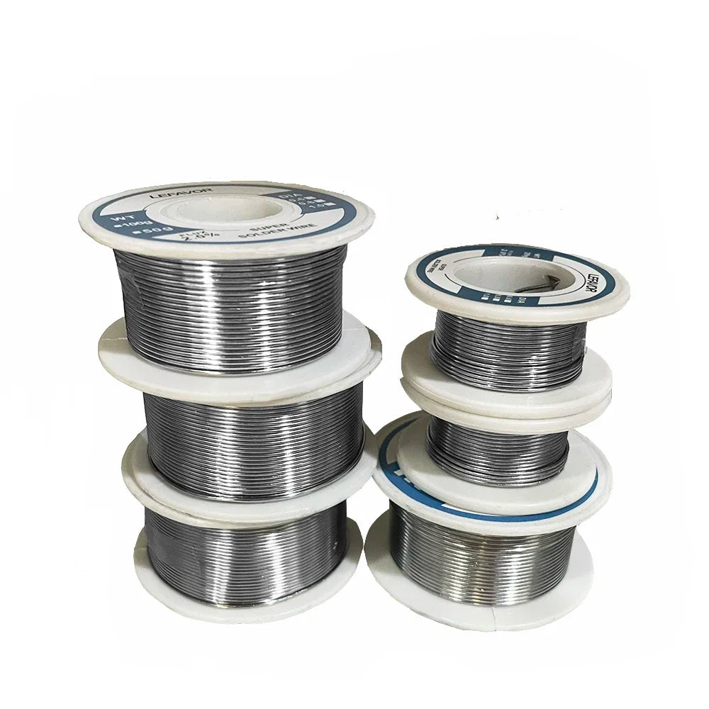 Rosin-Core No-Clean Solder Wire 97.7% Sn, 2.0% Flux — 0.8mm (0.031 in) & 1.0mm (0.039 in), 20g/50g/100g Rolls