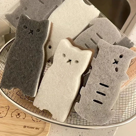 4-Piece Cute Cat Kitchen Sponge Set - Thick Durable Dishwashing and Cleaning Sponges