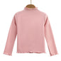 Girls Turtleneck Long Sleeve Lettuce-Edge Knit Tee – Solid Color Autumn Winter Top