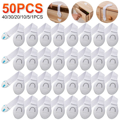 Child Safety Strap Locks — Adhesive No-Drill Cabinet & Drawer Latches, Adjustable, 1-Pack or 10-Pack