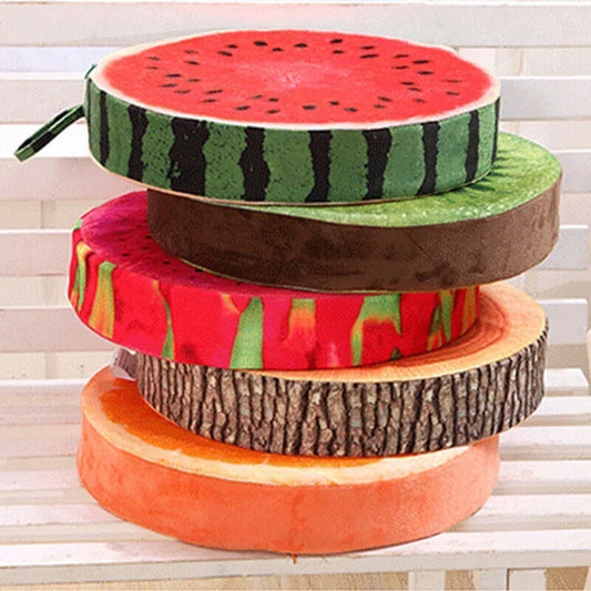 Round Fruit Print Chair Cushion 13 x 13 in (33 x 33 cm) - Memory Foam Seat Pad, Removable Washable Cover for Dining, Garden, Outdoor