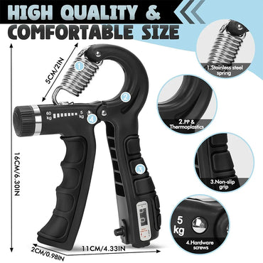 Adjustable Hand Gripper 10–60 kg (22–132 lb) Heavy-Duty Grip Strength Trainer — Wrist & Finger Exerciser with Accessories