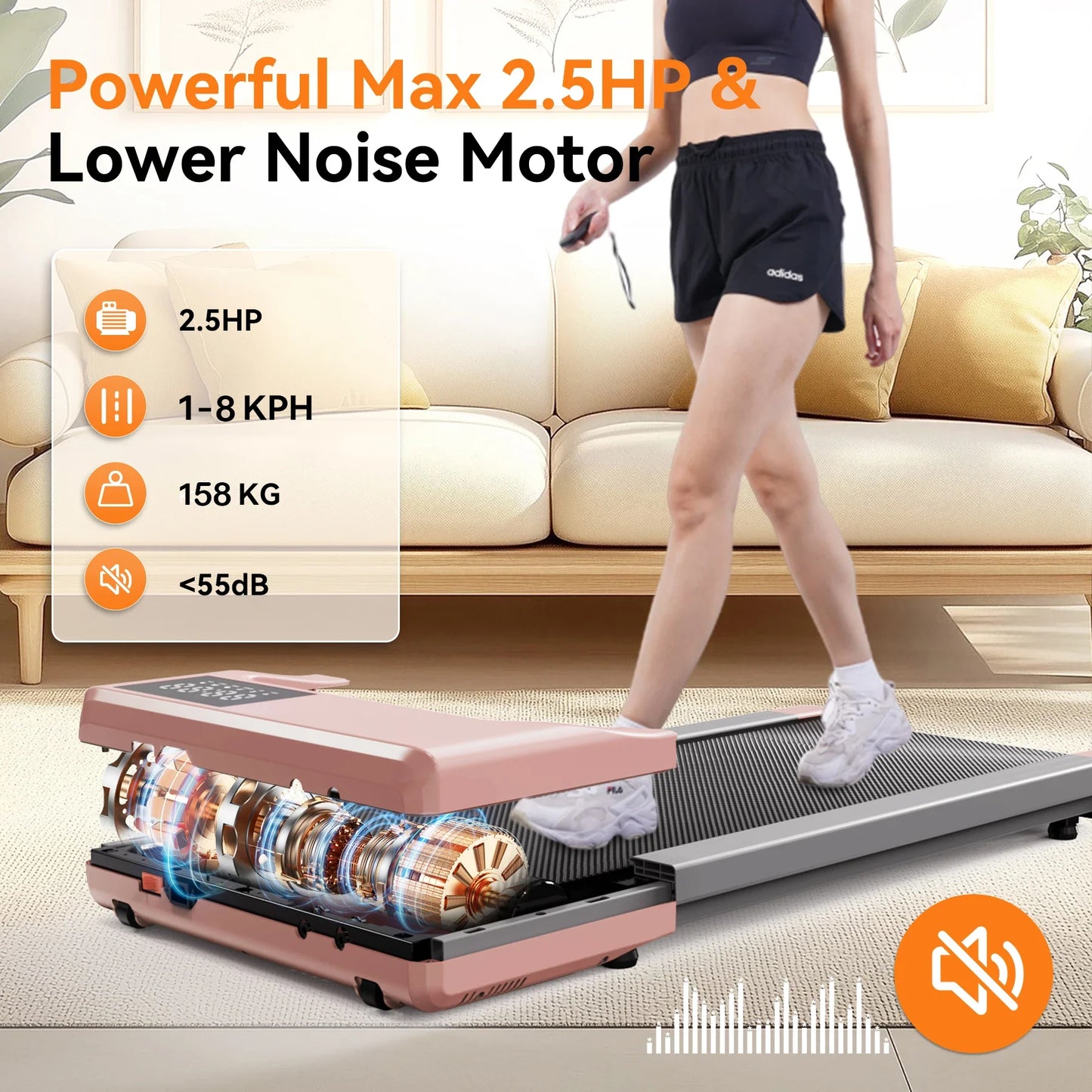 Under-Desk Treadmill 2.5HP — Quiet Walking Pad with App, Remote & LCD