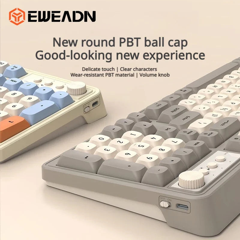 EWEADN V1 Stylish 3-Mode Wireless Combo Backlit Quiet Keyboard Mouse Ergonomic Desktop Kit