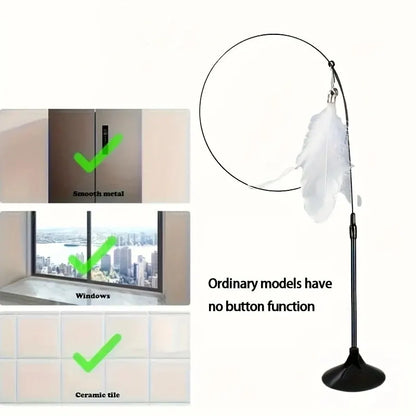 Cat Teaser Toy - Interactive Bell & Feather Wand - Long Suction Cup