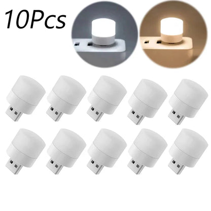 Mini USB Night Light (1/3/5/10-Pack) - Warm White LED Book Reading Lamp, Eye-Protection USB Plug-In