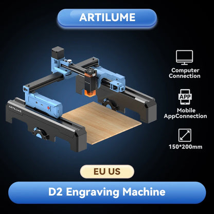Artilume D2 Mini Laser Engraver - Foldable, 200x150mm, 0.01mm Accuracy, LightBurn GRBL App, Wood Leather Metal, 2.5W/6W