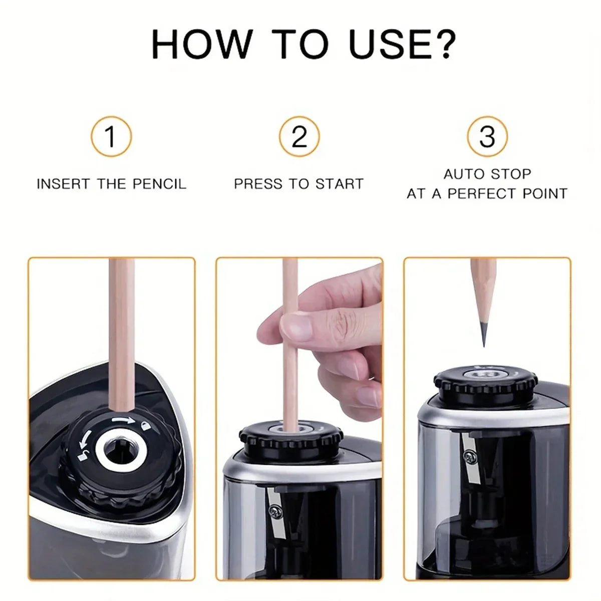 Automatic Electric Pencil Sharpener (6–8mm / 0.24–0.31 in) Desktop for Students, School & Office