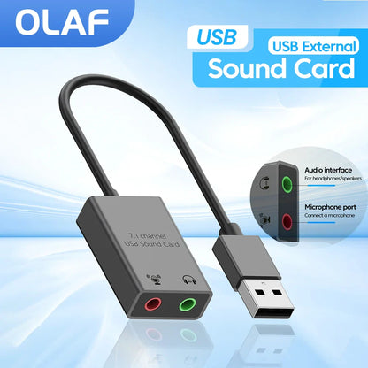 USB/USB-C to 3.5mm External Sound Card Adapter — Mic & Headphone for Laptop, MacBook, PC