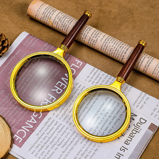 10x Handheld Magnifying Glass with Wooden Handle — 60/70mm (2.36/2.76 in) Lens for Reading, Jewelry and Repair