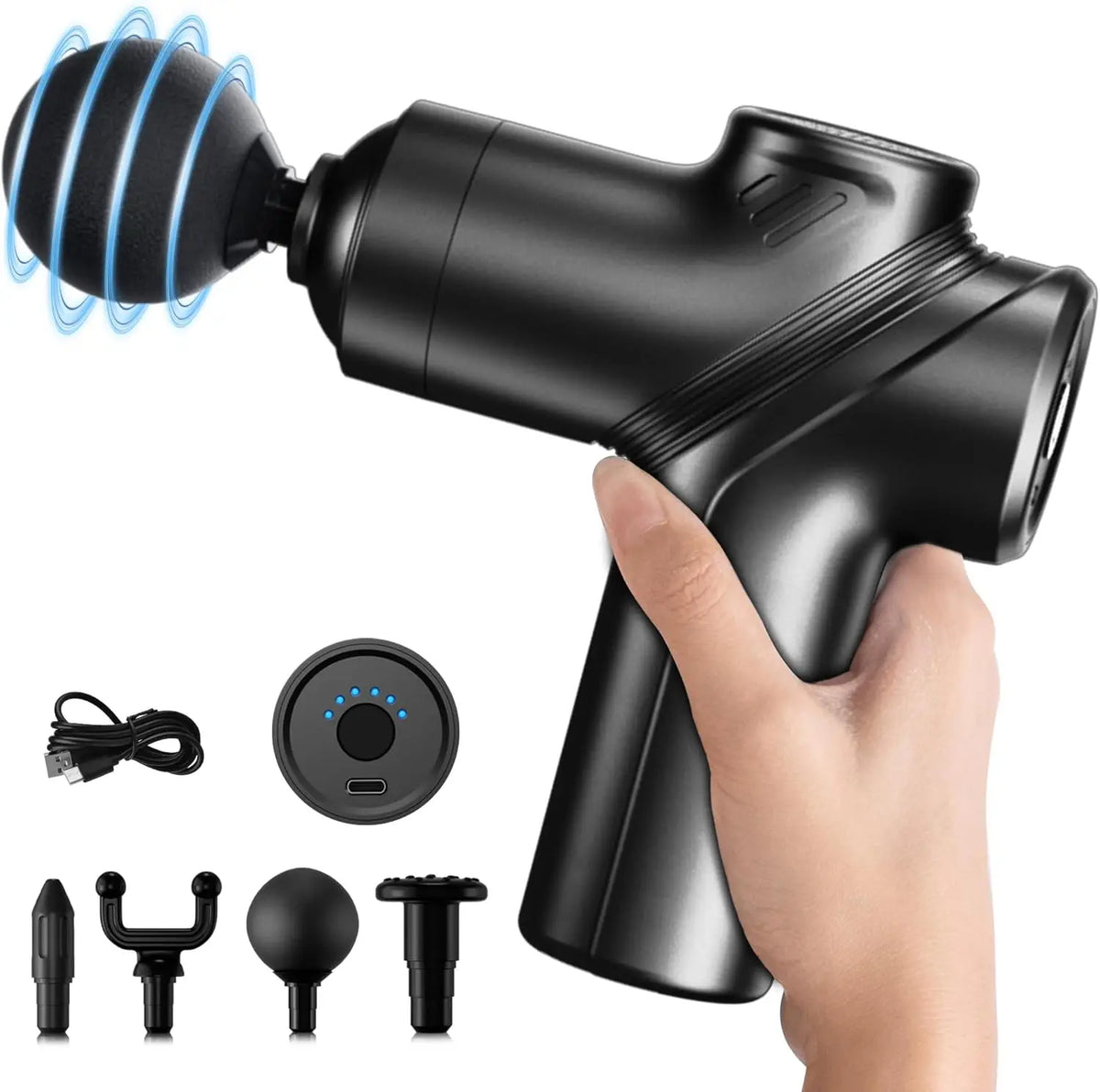 LEERCON Mini Massage Gun – Deep Tissue Percussion Massager, Silent Brushless Motor, 6 Speeds, 4 Heads, USB-C, for Women & Men