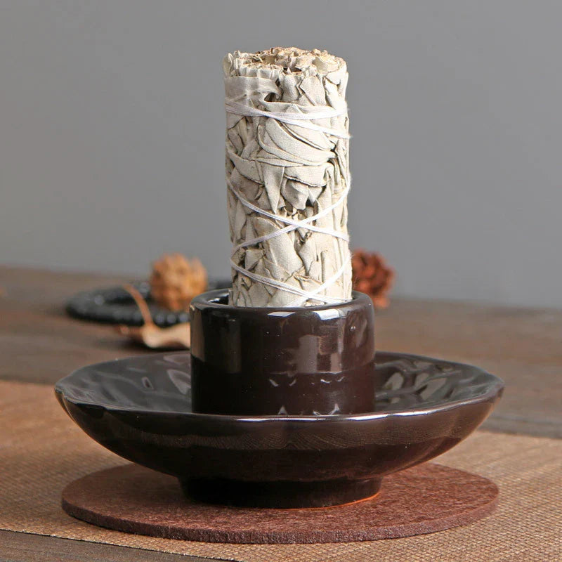 Lotus Palo Santo Holder Ceramic Sage Holder Incense Holder Ash Catcher Tray Incense Burner for Meditation Yoga Room