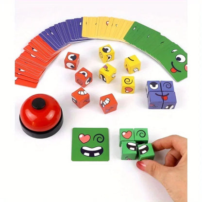 Kids Face-Change Cube Game – Montessori Expression Puzzle Building Blocks for Early Learning