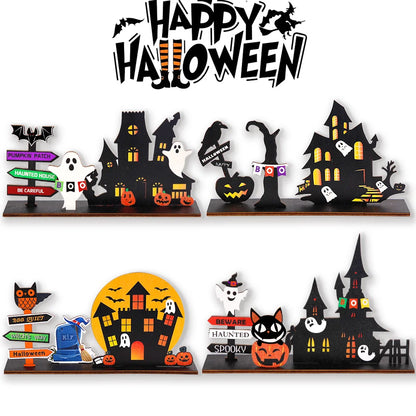 Halloween Wooden Tabletop Decoration – Haunted House & Pumpkin Desktop Decor for Family Gatherings, Parties & Seasonal Displays – 4 Styles
