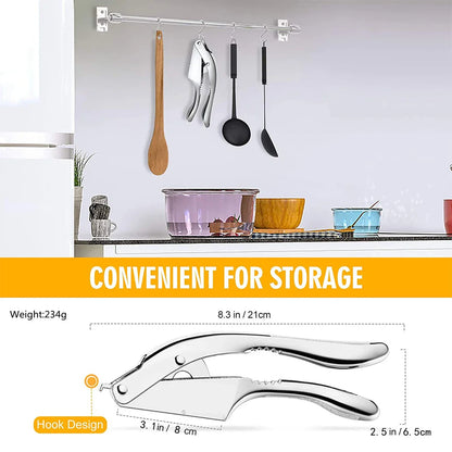 2-in-1 Stainless Steel Garlic Press & Slicer — Handheld Garlic Crusher Mincer Kitchen Tool