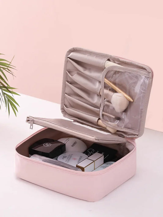 Portable Large-Capacity Women's Travel Makeup & Toiletry Bag - 3D Structured Cosmetic Organizer with Zipper