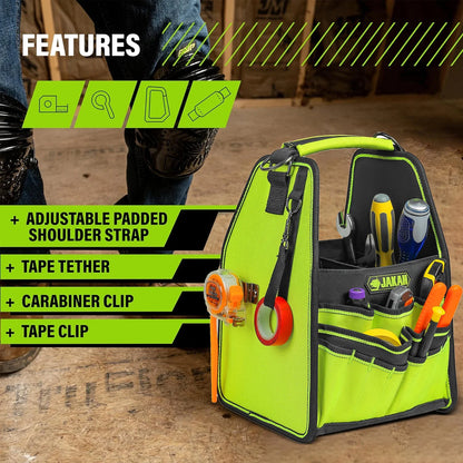 Open Tool Tote Bag with Adjustable Straps and Waterproof Base - Heavy Duty Tool Storage Organizer