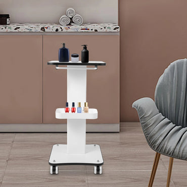Beauty Salon Trolley Cart White Rolling Cart 4 Wheels Salon Spa Stand Roller Trolley with Handle for Medical/Beauty Equipment