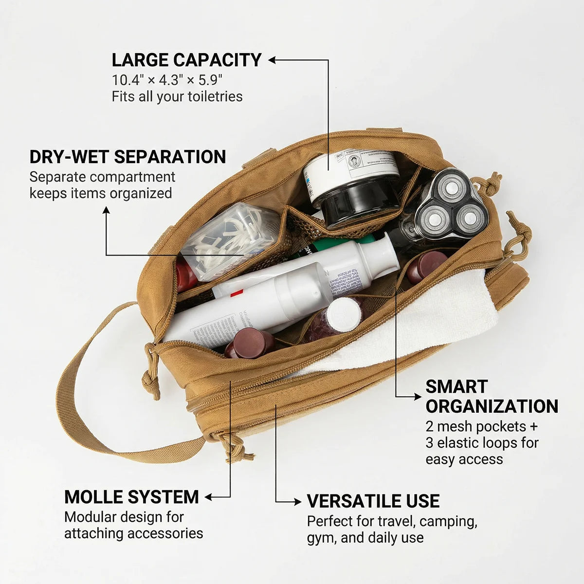 ReFire Gear Tactical Toiletry Bag - Multi-Compartment Hanging Dopp Kit with MOLLE Attachment, Unisex, 5 Colors