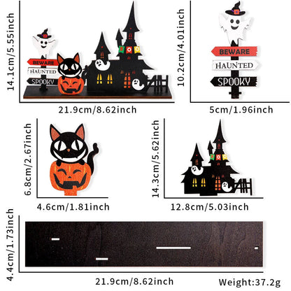 Halloween Wooden Tabletop Decoration – Haunted House & Pumpkin Desktop Decor for Family Gatherings, Parties & Seasonal Displays – 4 Styles