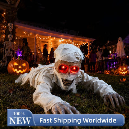 Animatronic Crawling Mummy Halloween Prop with Glowing Eyes