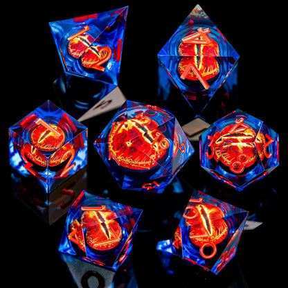 7-Piece Liquid Core Eye of Sauron Resin Dice Set Sharp-Edge D20 for D&D Tabletop RPG