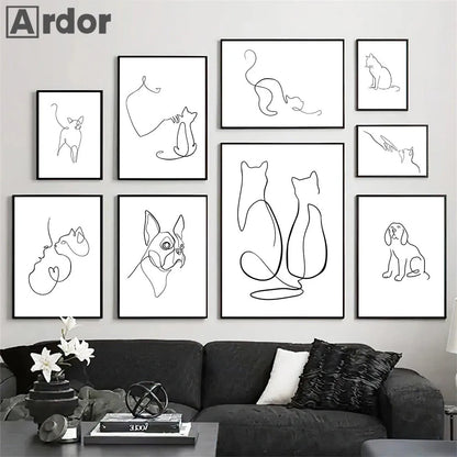 Abstract Pet Dog Cat Poster Canvas Painting Line Drawing Wall Poster Black White Minimalist Art Prints Nordic Picture Home Decor