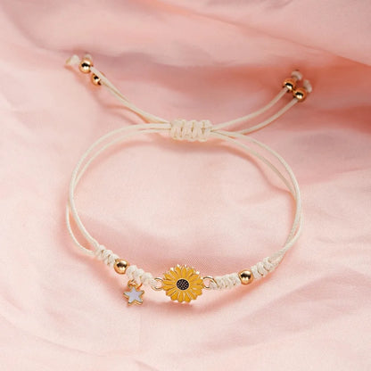 Handmade Braided Sunflower Bracelet – Colorful Adjustable Friendship & Good Luck Charm Bracelet for Women, Boho Jewelry Gift