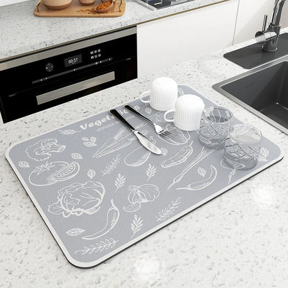 Absorbent Diatom Mud Dish Drying Mat – Non-Slip Quick-Dry Kitchen & Bathroom Drain Pad