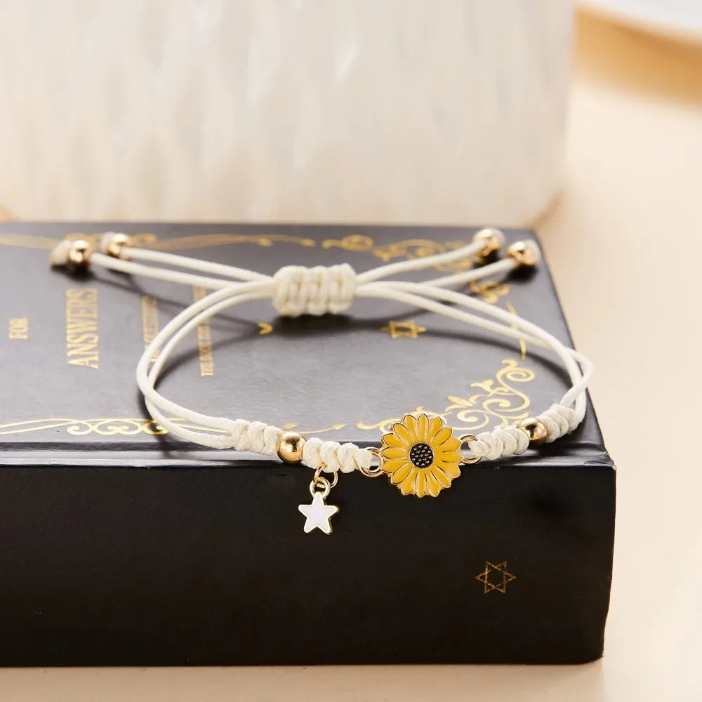 Handmade Braided Sunflower Bracelet – Colorful Adjustable Friendship & Good Luck Charm Bracelet for Women, Boho Jewelry Gift
