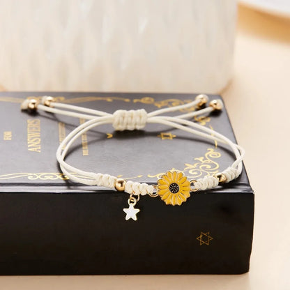Handmade Braided Sunflower Bracelet – Colorful Adjustable Friendship & Good Luck Charm Bracelet for Women, Boho Jewelry Gift