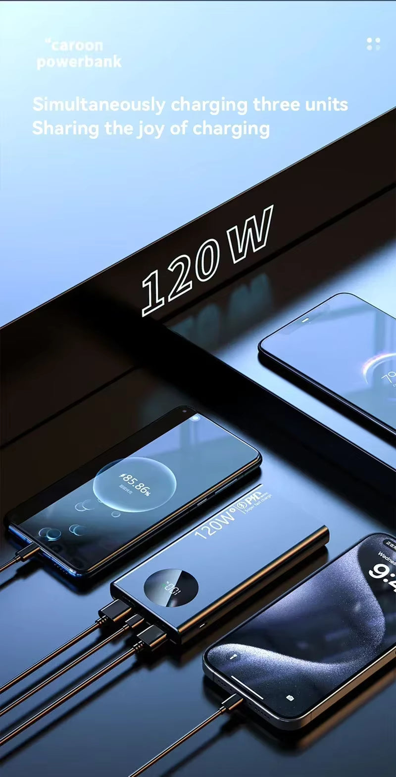 500000mAh Power Bank 120W Super Fast Charging PD20W Dual Way Digital Display Airplane Safe CCC For iPhone Samsung Xiaomi