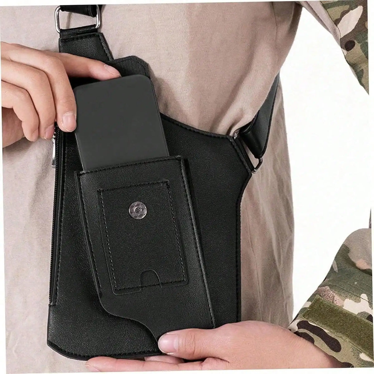 Hidden Underarm Shoulder Holster Wallet – Anti-Theft PU Leather Double Bag Strap for Men & Women, Brown or Black