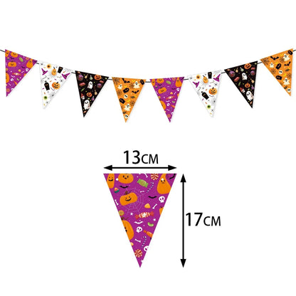 Halloween Triangle Banner & Spiral Hanging Props Set – Paper Flag Garland with Swirl Decorations for Party, Ghost Festival & DIY Venue Decor – 3 Designs