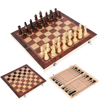 3-in-1 Travel Board Game Set – Chess, Checkers & Backgammon with Dice