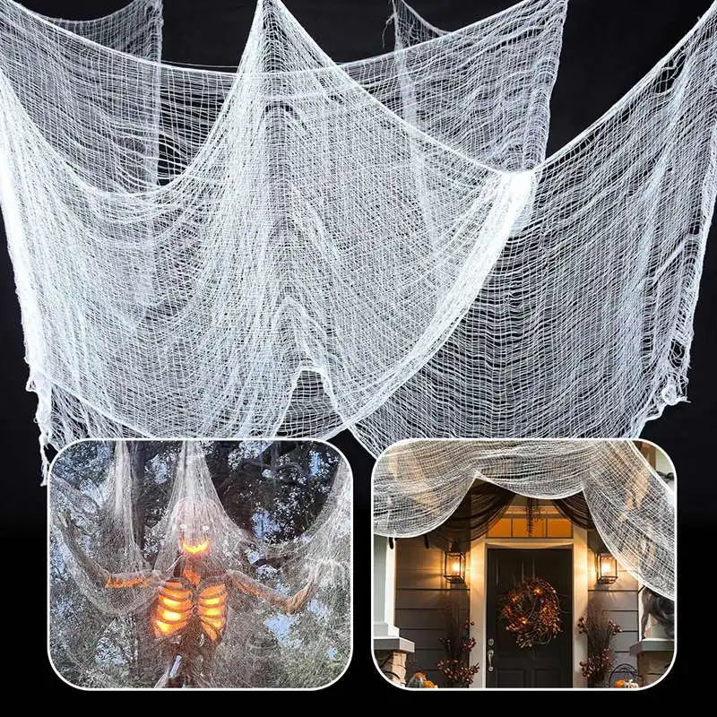 Halloween White Creepy Gauze Cloth Decoration – 76×200cm Scary Gothic Fabric for Haunted House Doorway, Outdoor & Party Props