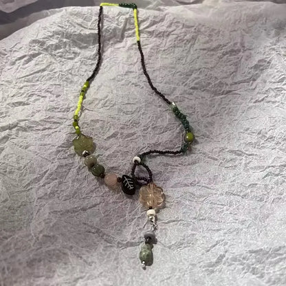 Boho Natural Tiger Eye Stone Beaded Necklace Set Multi Color Glass