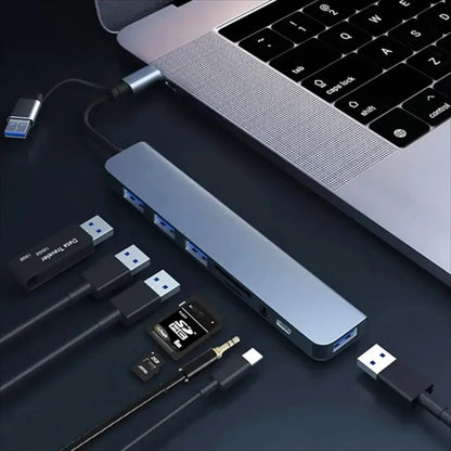 8-in-2 USB-C Hub Docking Station with Micro SD/TF Card Reader, 3.5mm Audio & USB 3.0/2.0 Ports