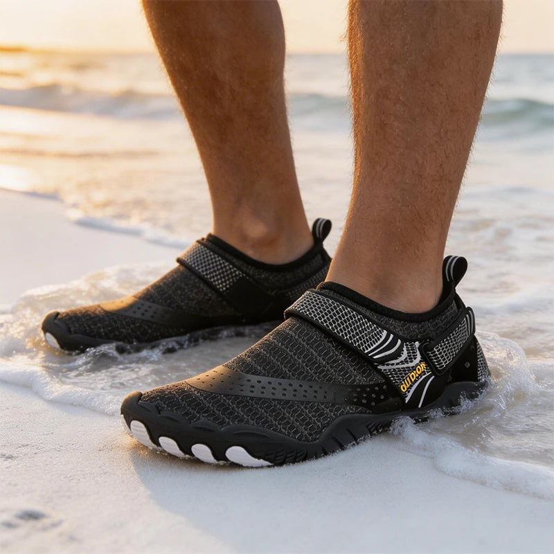 Barefoot Aqua Water Shoes – Anti-Slip Quick-Drying Beach & Swimming Sneakers for Men, Sizes 39–46, Black & Dark Blue