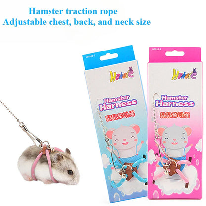 Adjustable Small Pet Harness & Leash with Bell – Hamster, Rat, Mouse, Guinea Pig, Ferret