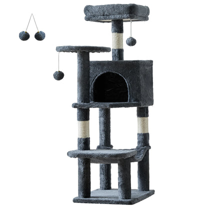JHK 44" 4-Tier Cat Tree Tower - Condo, Hammock, Sisal Posts, 2 Platforms, 2 Swinging Balls, Anti-Tip, 44lb Rated, Multi-Cat