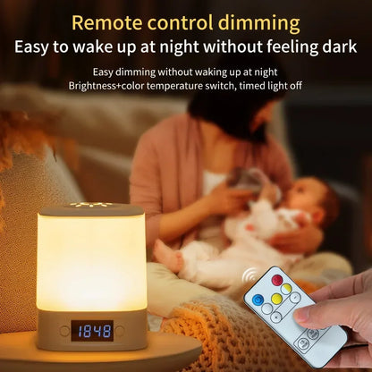 Rechargeable LED Night Light with Clock Display - USB Bedside Lamp, Touch & Remote, Adjustable Brightness & Color Temperature for Nursery & Reading