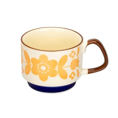 Japanese Flower Coffee Mug Set – Retro Ceramic Cup