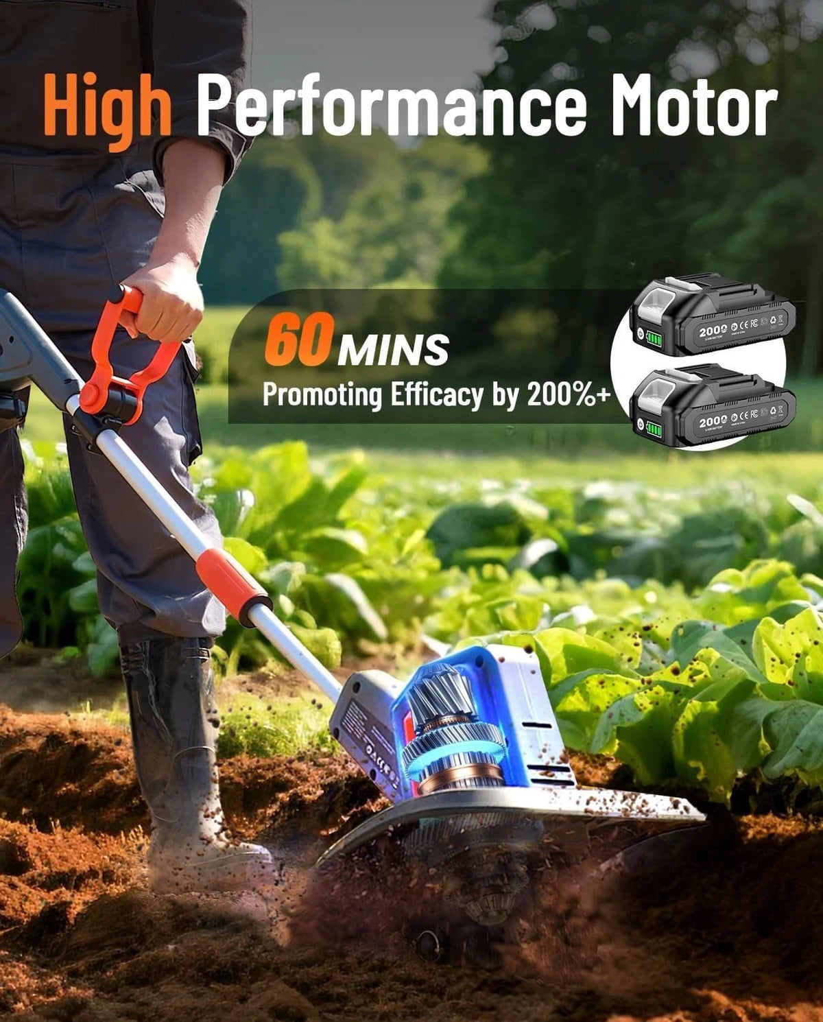 TaskStar Cordless Garden Tiller with 48 Steel Tines