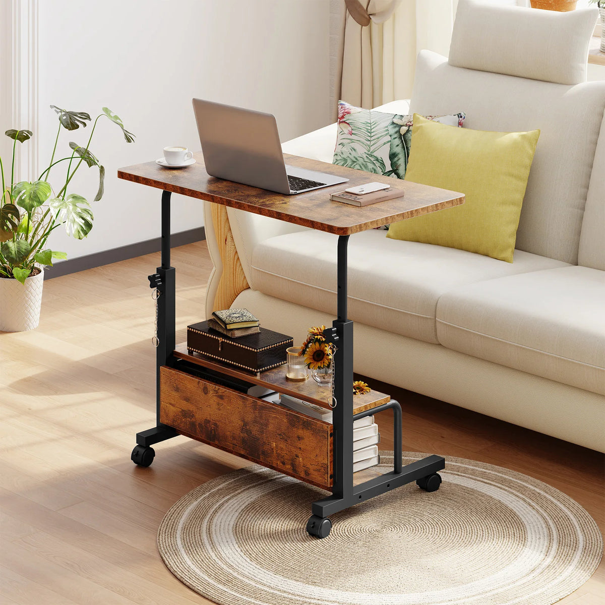 JHK 31.5" Mobile Standing Desk for Treadmill - 27.95"-43.70" Height Adjustable, Locking Wheels, 88 lbs, Pin-Lock, Chocolate/White/Black