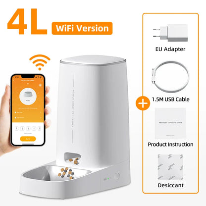 Automatic WiFi Pet Feeder 4L – Smart Kibble Dispenser for Cats & Small Dogs, App-Controlled Portion Timer & Remote