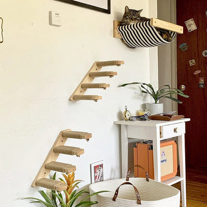 Wall-Mounted Cat Climbing Shelves with Steps, Scratching Post and Hideaway Bed