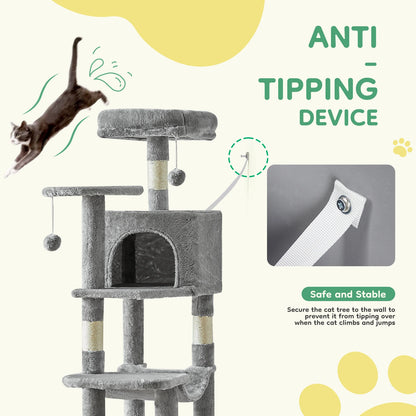 JHK 44" 4-Tier Cat Tree Tower - Condo, Hammock, Sisal Posts, 2 Platforms, 2 Swinging Balls, Anti-Tip, 44lb Rated, Multi-Cat